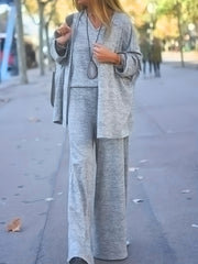  3-Piece Casual Outfit Set: Tank Top, Wide Leg Pants & Cardigan