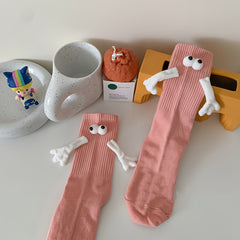 Funny Cartoon Eyes Decor Socks & Hand In Hand Women's Stockings