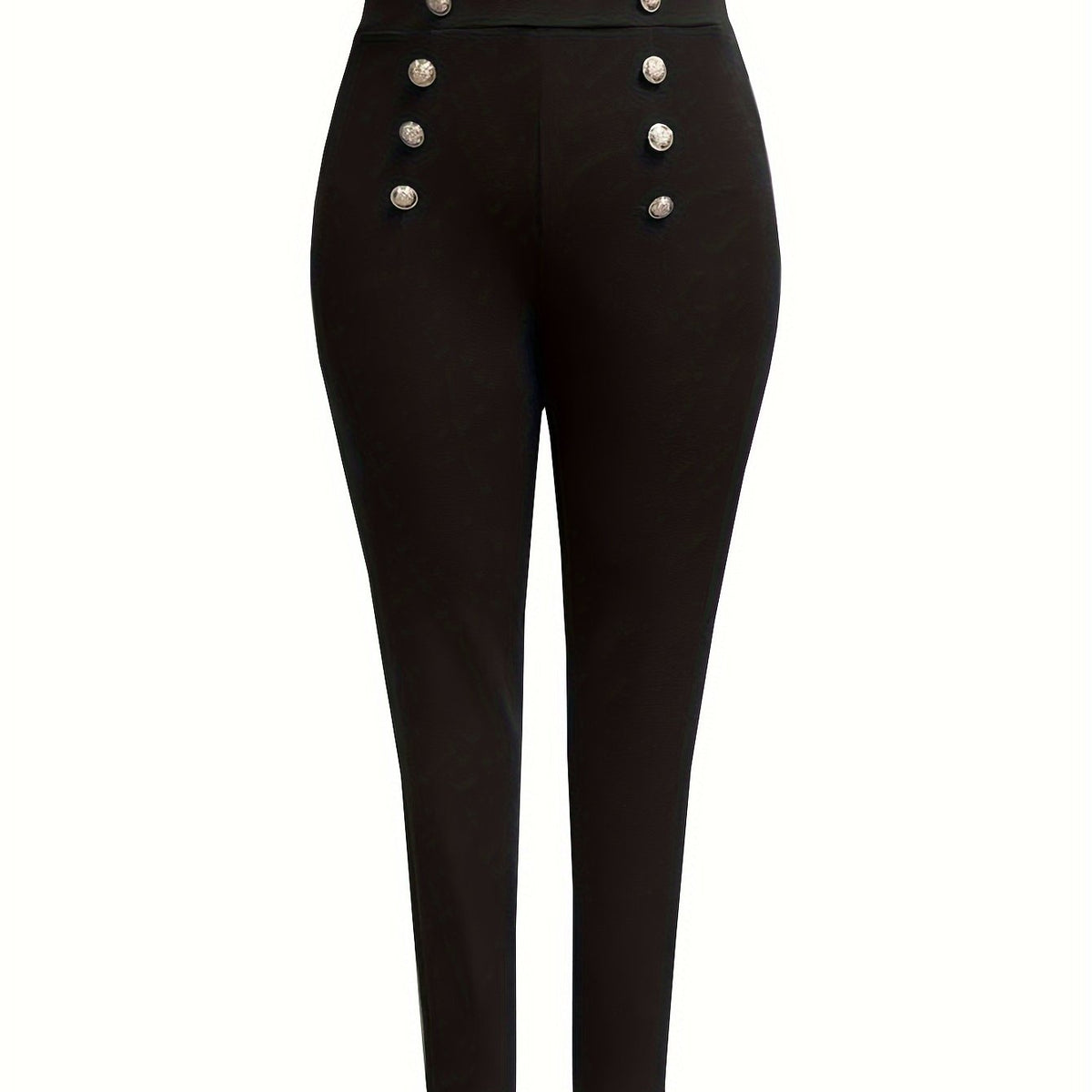  Solid Elastic Button Leggings
