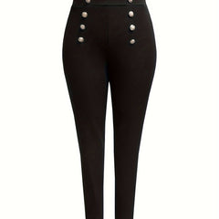  Solid Elastic Button Leggings