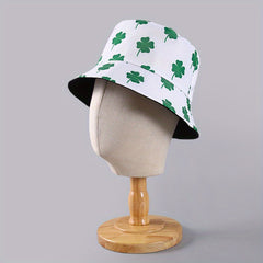 Lucky Clover Print Bucket Hat Reversible Green Couple Basin Hat