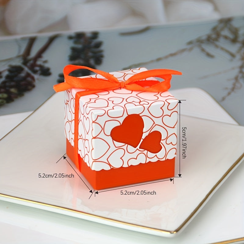 50pcs Peach Heart Candy Chocolate Party Favor Box for Birthdays Weddin