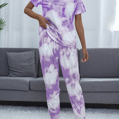 Tie Dye Lounge Set Short Sleeve Top & Pants