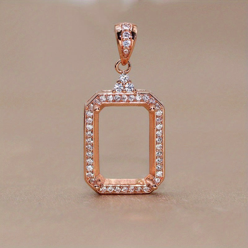 1Pc 925 Sterling Silver Rose Golden/Silvery Rectangle Bezel Settings DIY Pendant