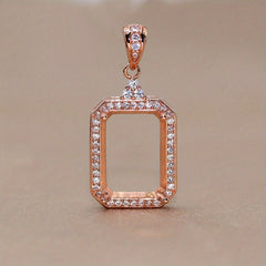 1Pc 925 Sterling Silver Rose Golden/Silvery Rectangle Bezel Settings DIY Pendant