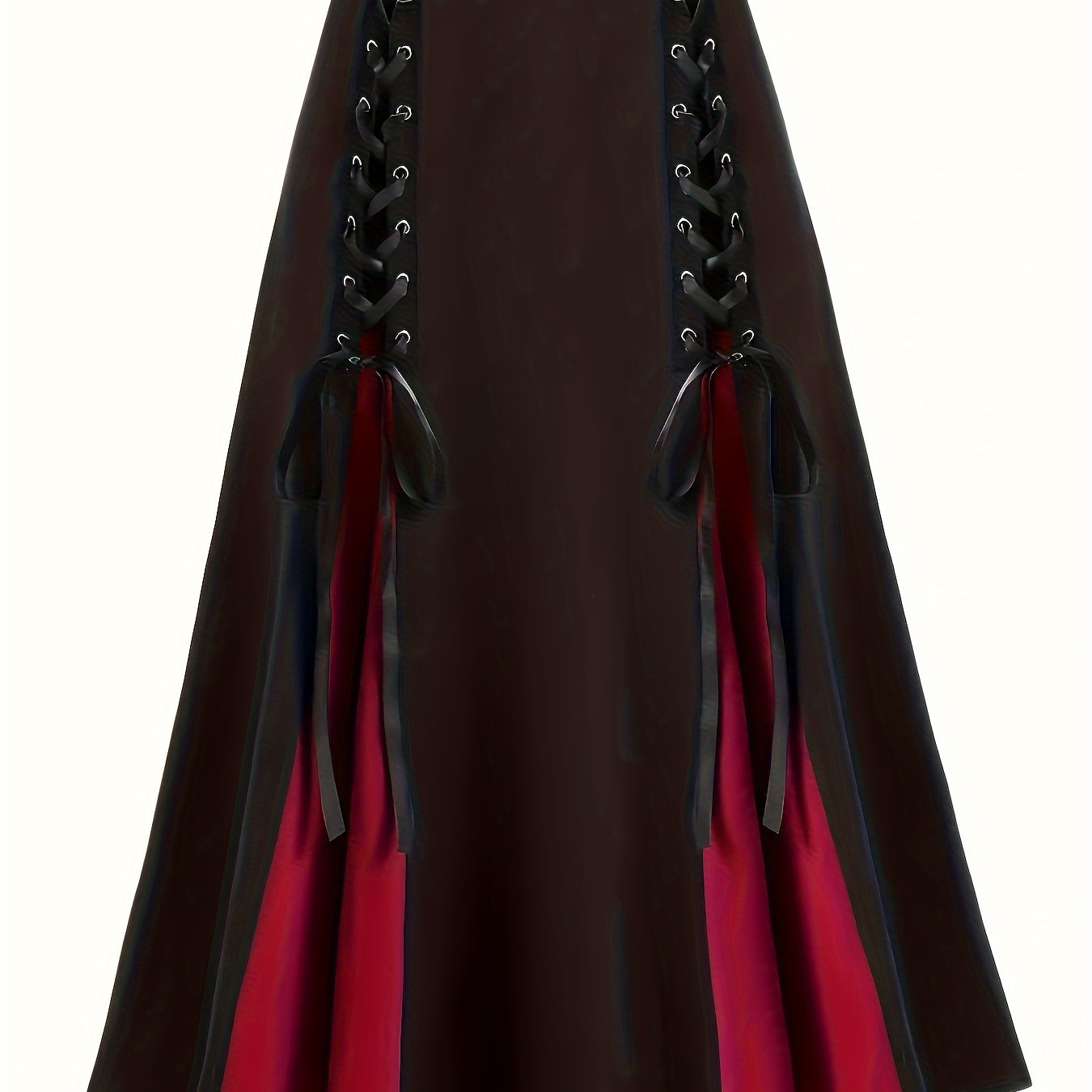  Gothic Lace Up Colorblock Maxi Skirt