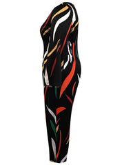 Colorful Stripe Print Long Sleeve Wide Leg Jumpsuit
