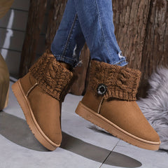 Women's Winter Snow Boots Button Knitting Band Ankle Boots