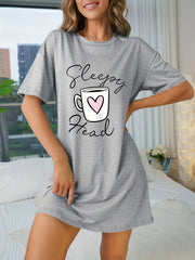 Letter Print NightDress Crew Neck Women's Sleepwear