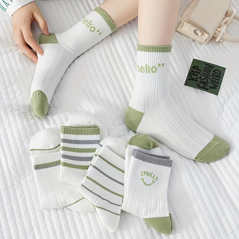 5 Pairs Letter & Stripe Print Socks Mid Tube Women's Stockings