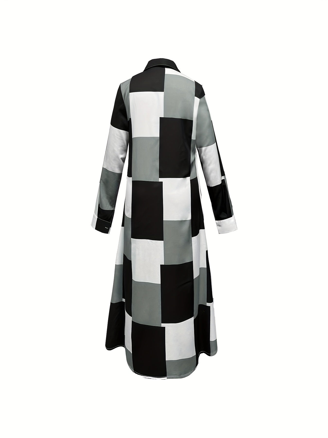  Colorblock Geometric Print Shirt Dress