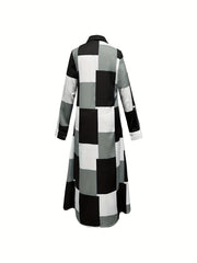  Colorblock Geometric Print Shirt Dress