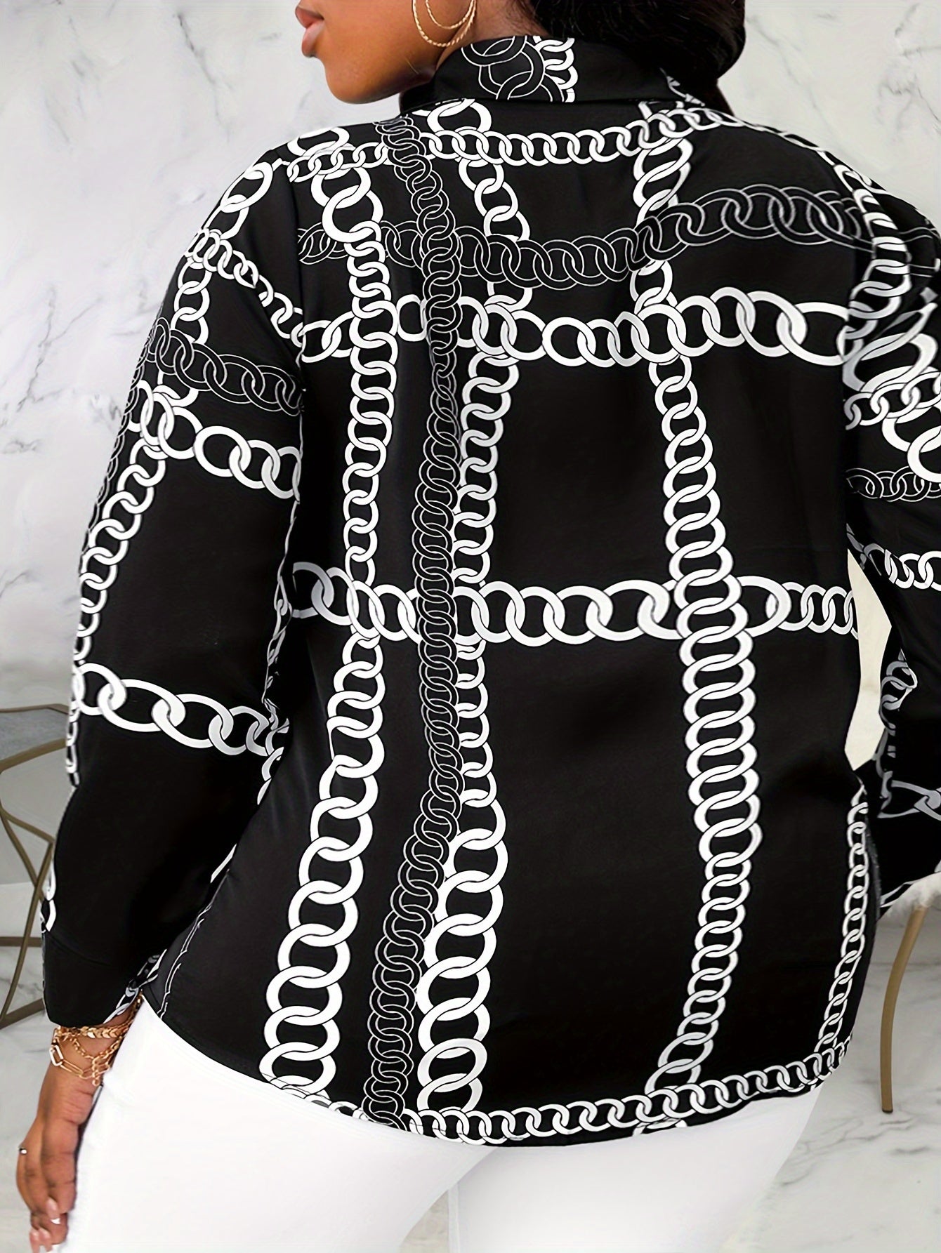  Chain Print Long Sleeve Button Up Shirt