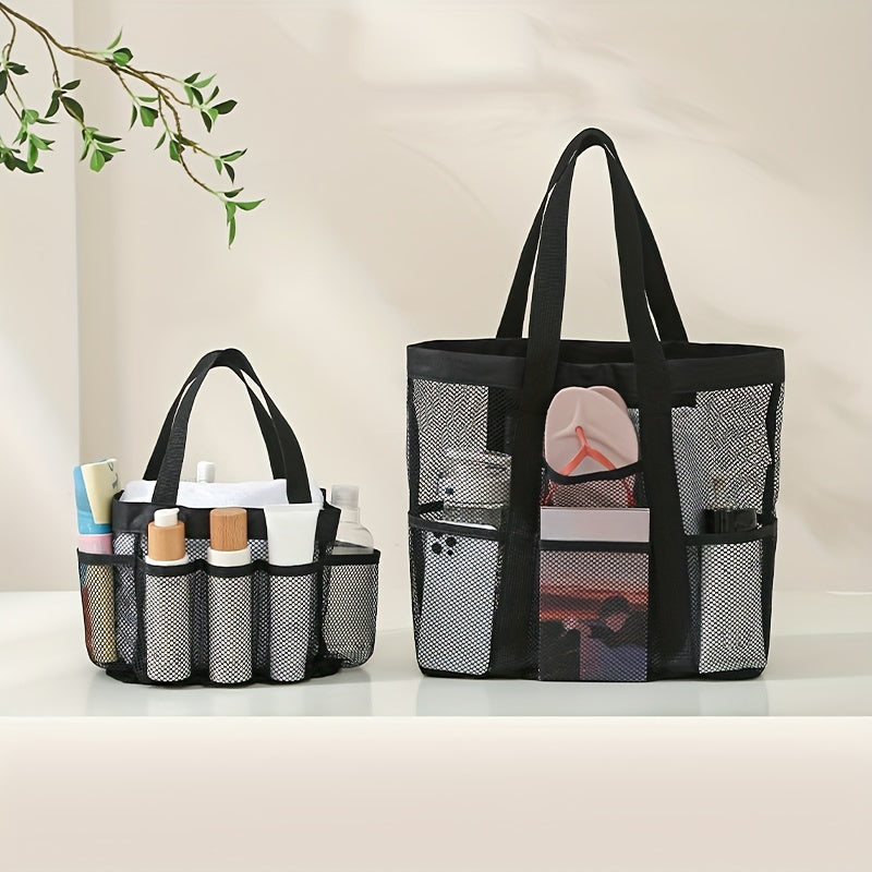 Mesh Summer Beach Bag with Pockets Large Capacity Tote Bag