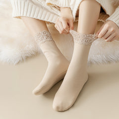 Cozy Lace Trim Mid Tube Socks Women's Stockings