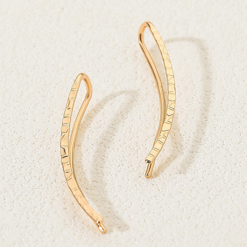Long Copper Ear Climber Earrings Bar Studs
