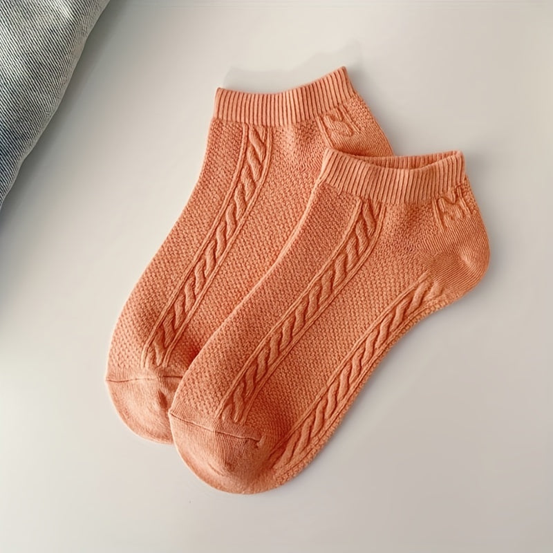 5 Pairs Textured Low Cut Ankle Socks Women's Stockings