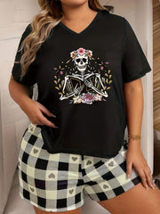  Floral Skull Print Lounge Top