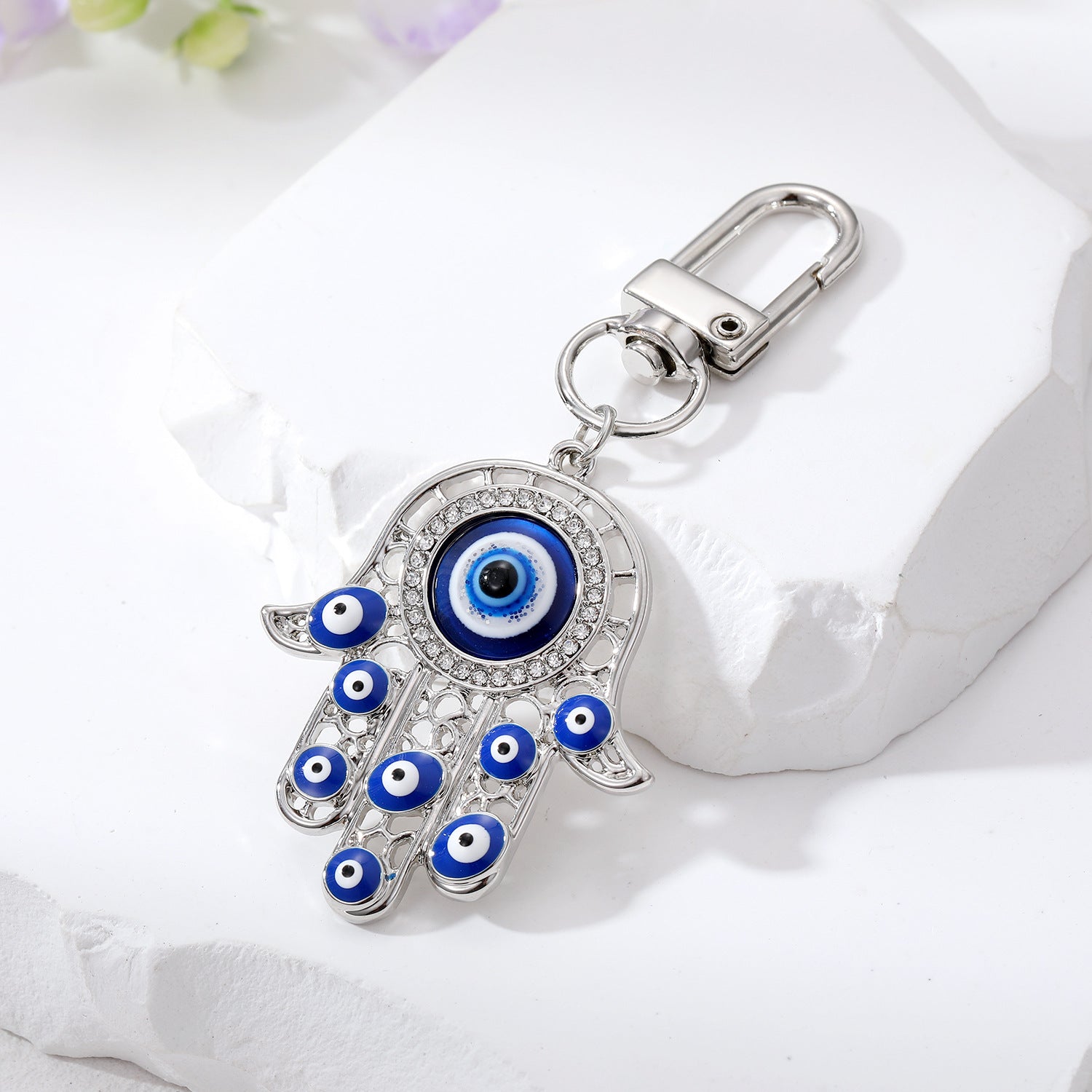 Evil Eye Keychain for Women Zircon Fatima Hand Eye Bag Car Key Accessories