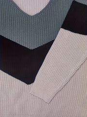  Colorblock V Neck Sweater