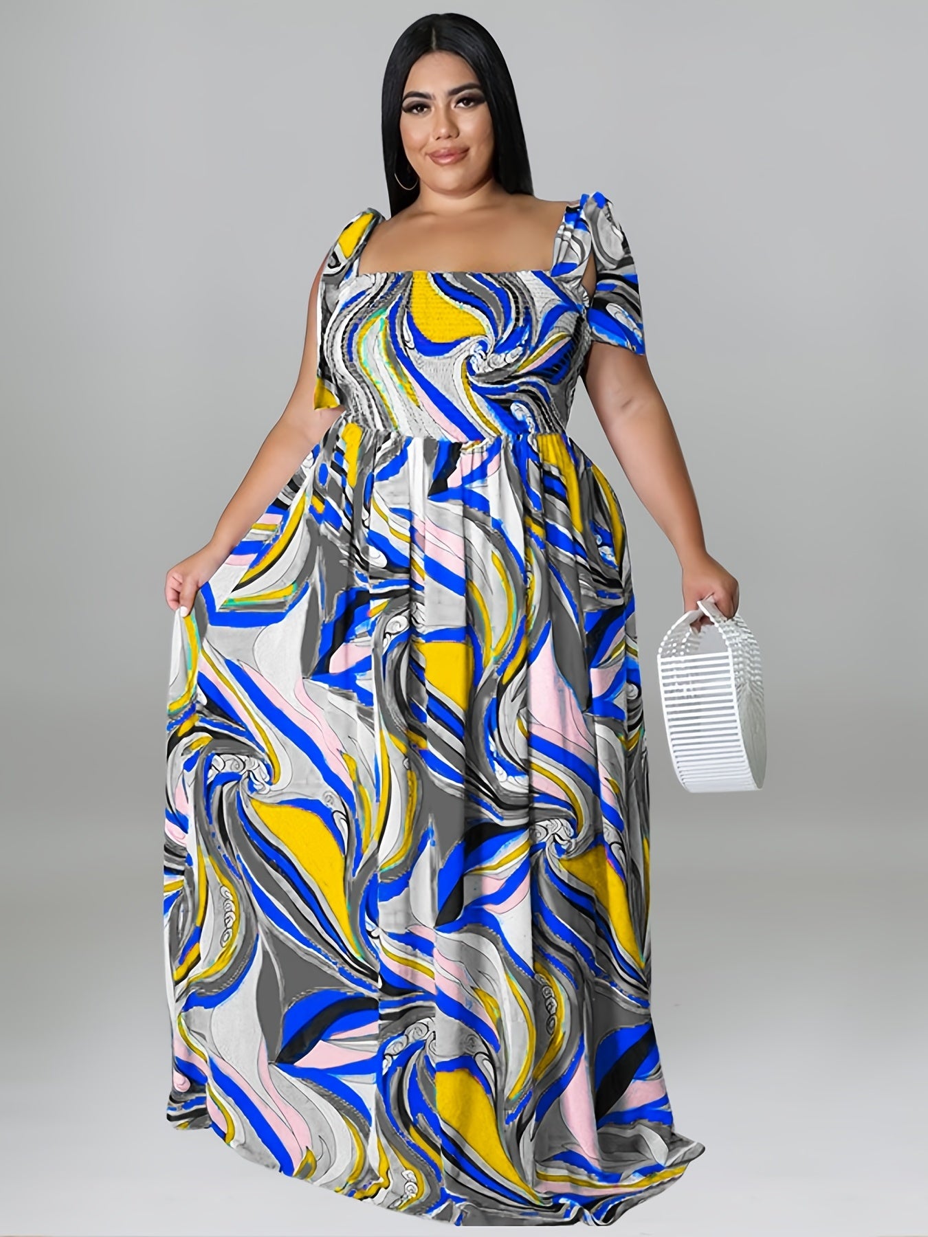  Off Shoulder Shirred Maxi Dress Women's Plus Medium Stretch