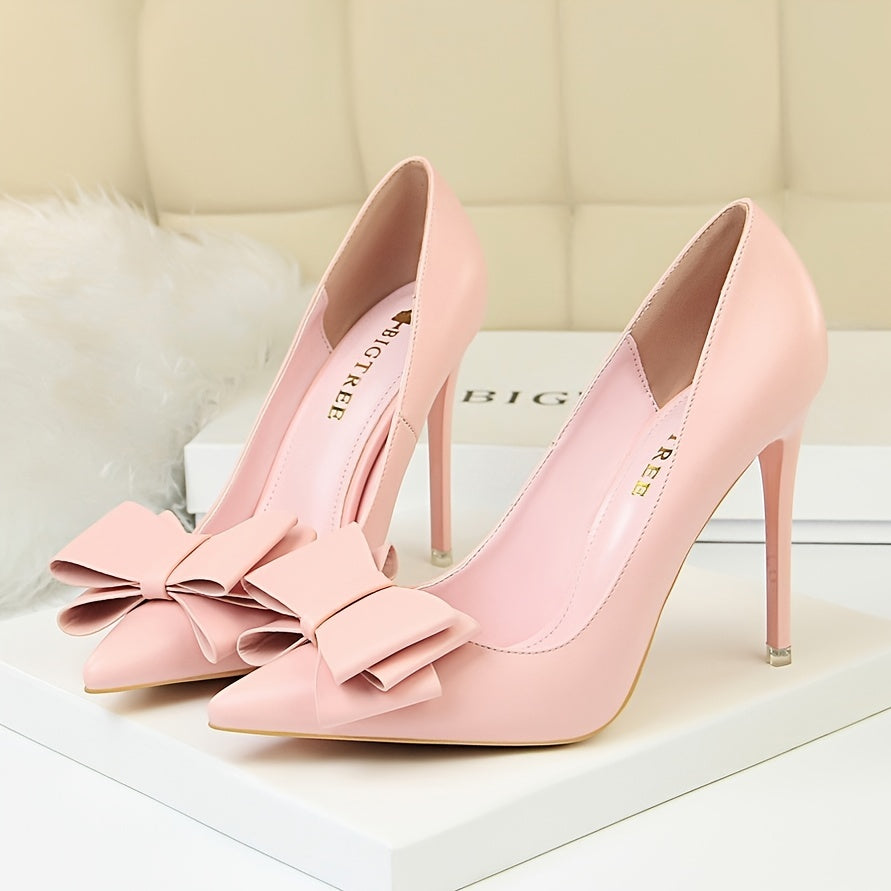 Women's Bowtie High Heel Pumps Pointed Toe Party Dress Heels