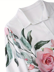  Floral Print Long Sleeve Button Up Shirt