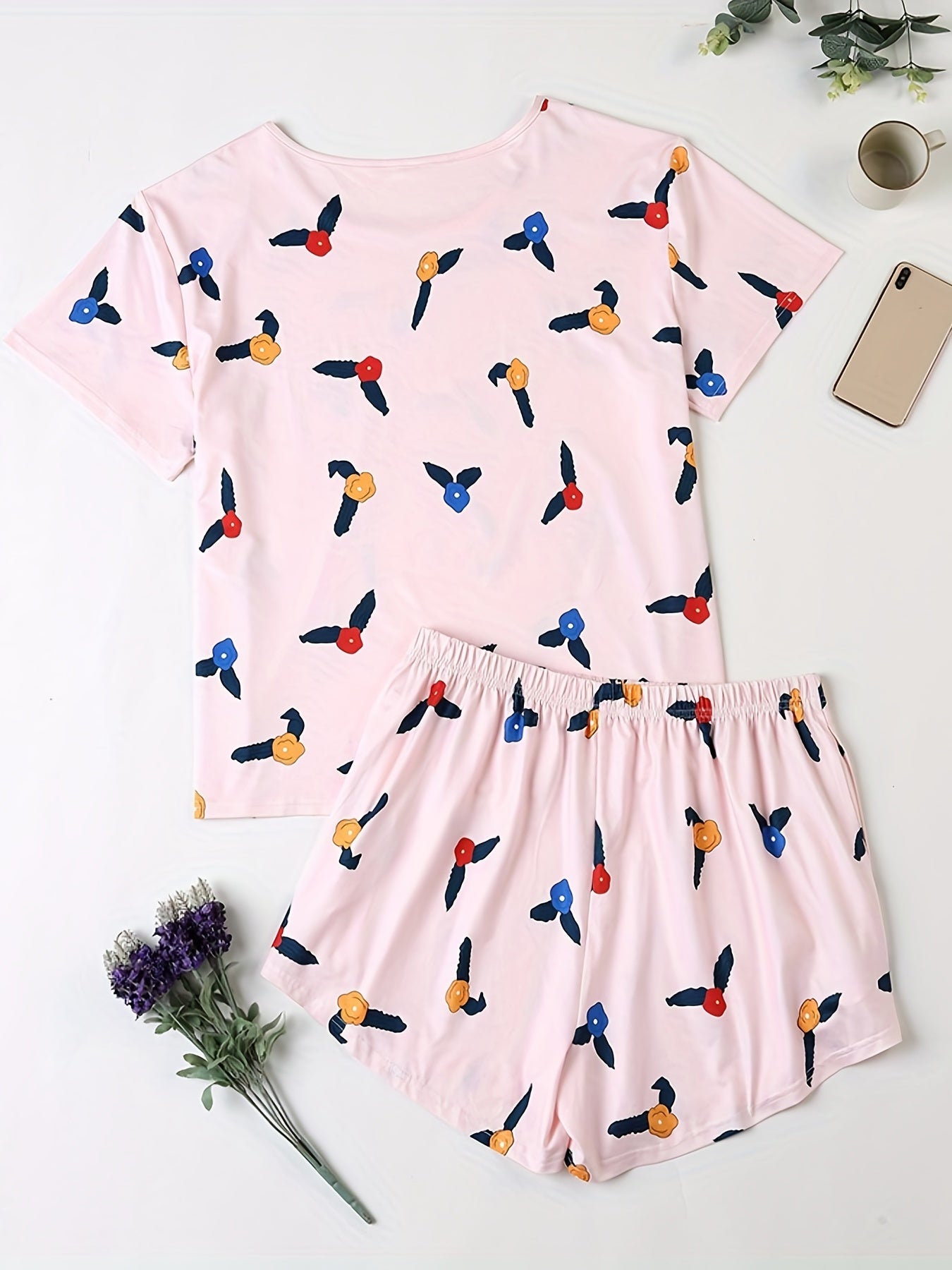  Floral Print Tee & Shorts Pajama Set
