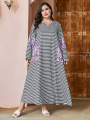  Houndstooth & Geometric Print Maxi Dress