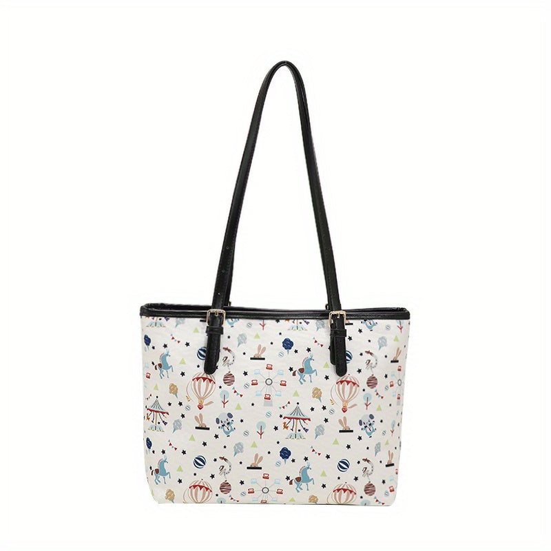 Cartoon Print Tote Bag Large Capacity Shoulder Bag Women's Handbag