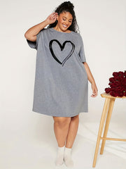  Heart Print Comfort T-shirt Dress