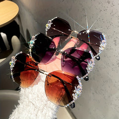 Rhinestone Rimless Sunglasses Large Gradient UV400 Sun Shades