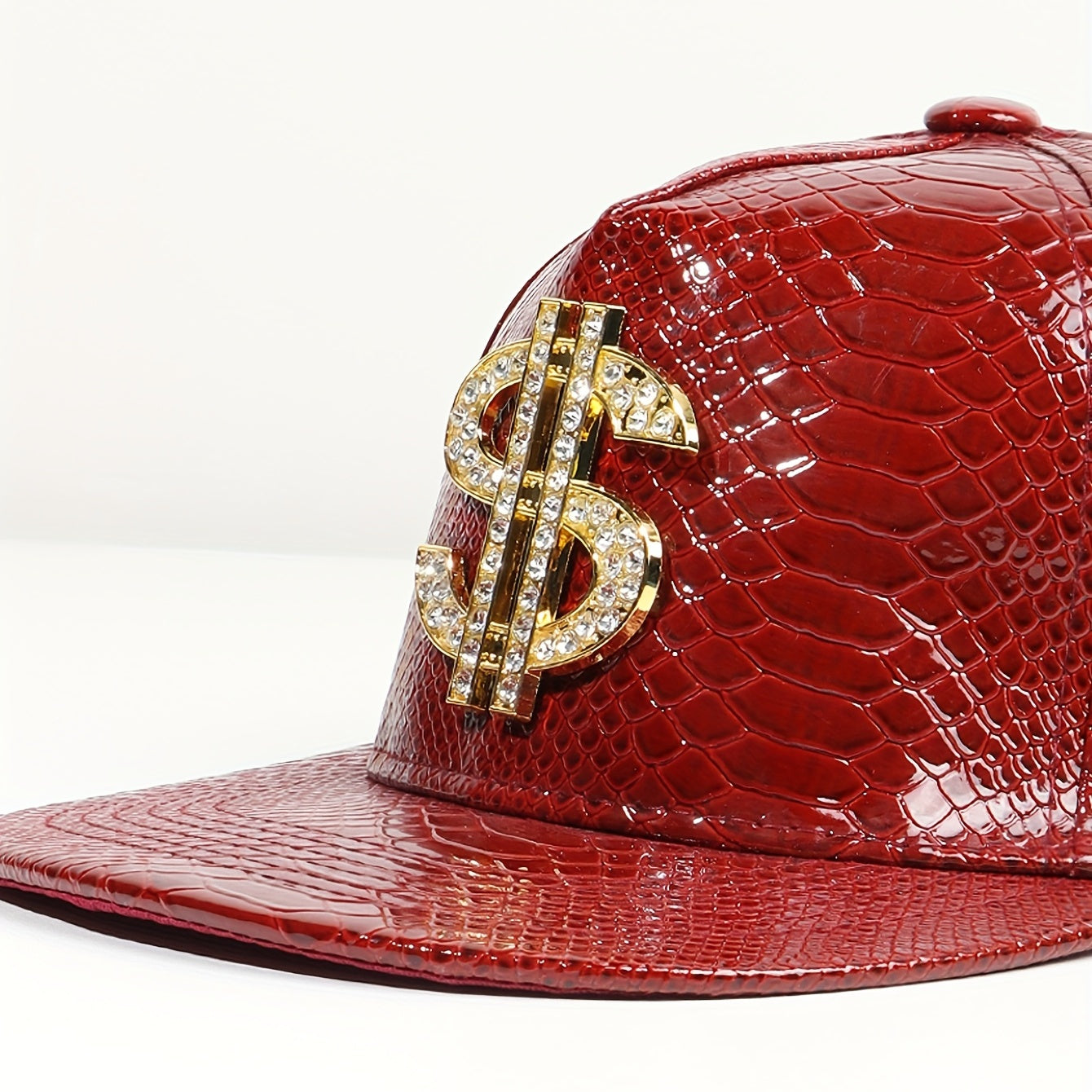 Dollar Label Snapback Hat Crocodile Pattern PU Leather Baseball Cap