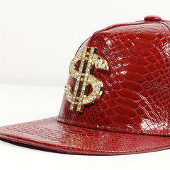 Dollar Label Snapback Hat Crocodile Pattern PU Leather Baseball Cap