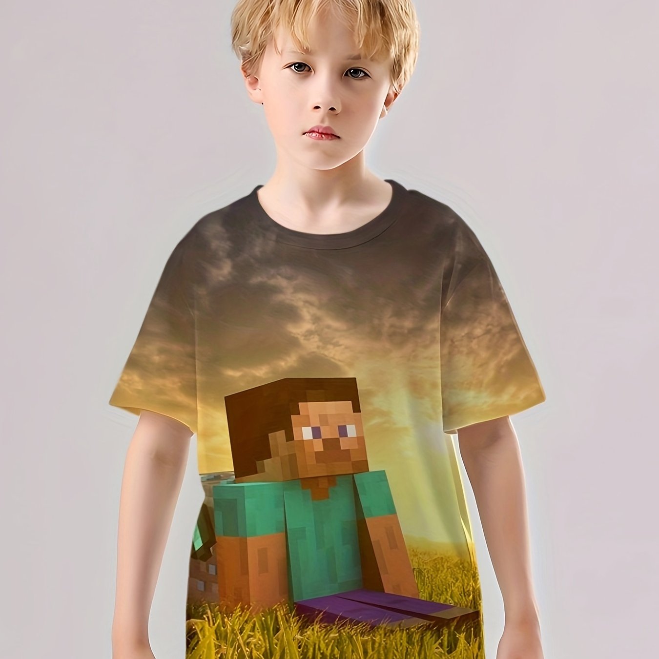 Pixel Farmer 3D Print Boy's T shirt Kids Short Sleeve Casual Top