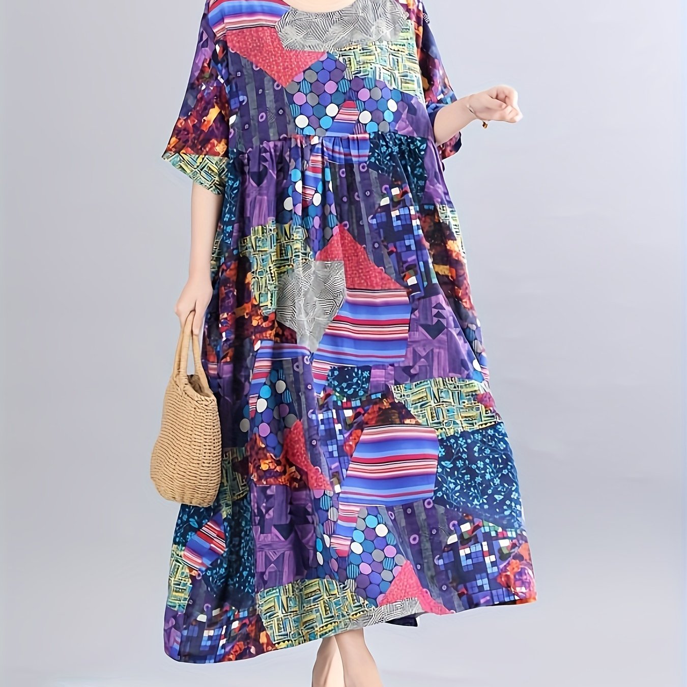  Allover Print Loose Maxi Dress