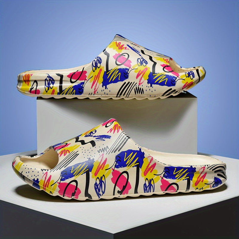 Men's Graphic Print Non Slip Platform Slides