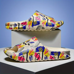 Men's Graphic Print Non Slip Platform Slides