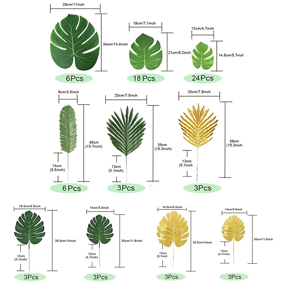 72pcs Artificial Tropical Palm Leaves Monstera Leaves Safari Jungle Leaf