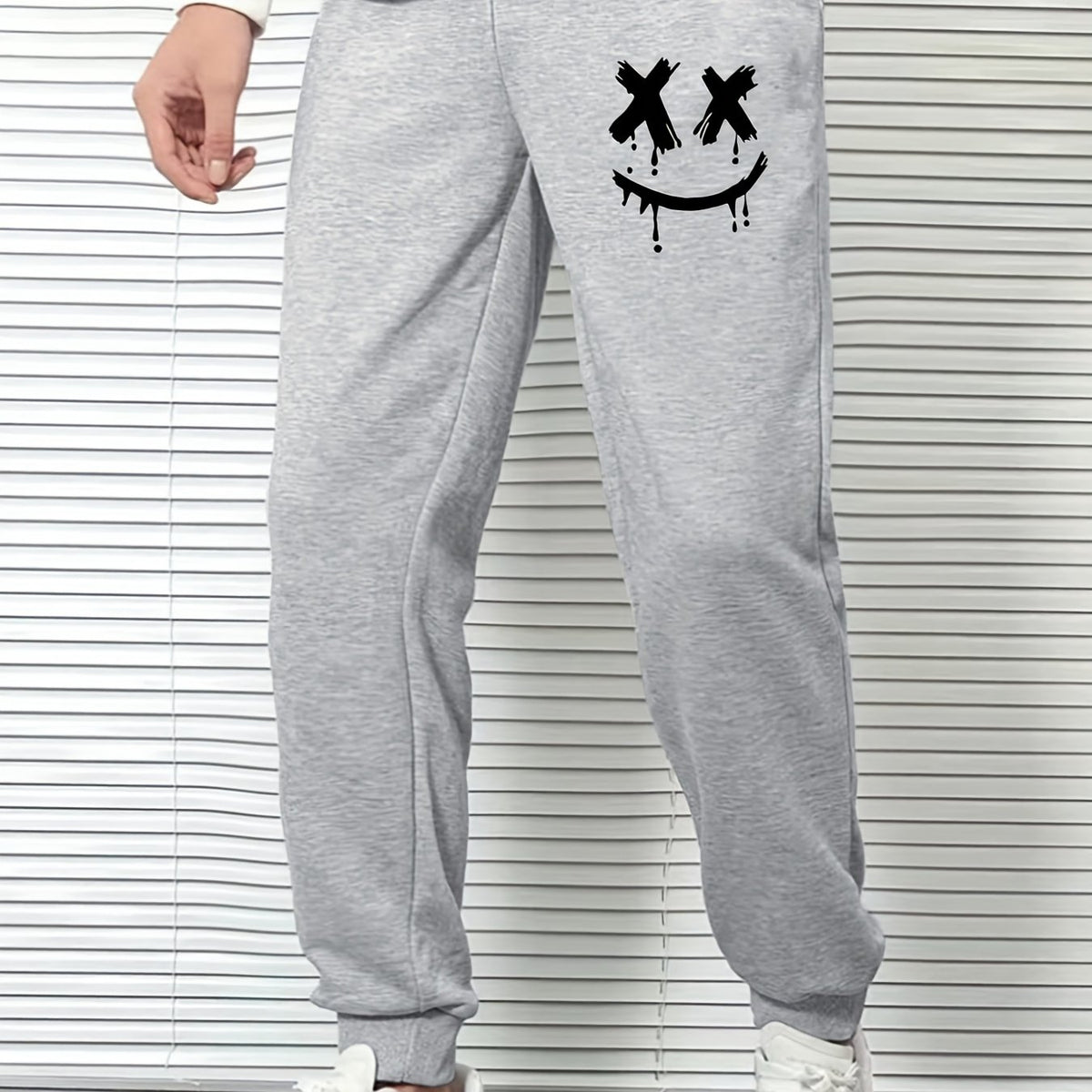 Smile Face Print Men's Sports Pants Casual Drawstring Jogging Trousers