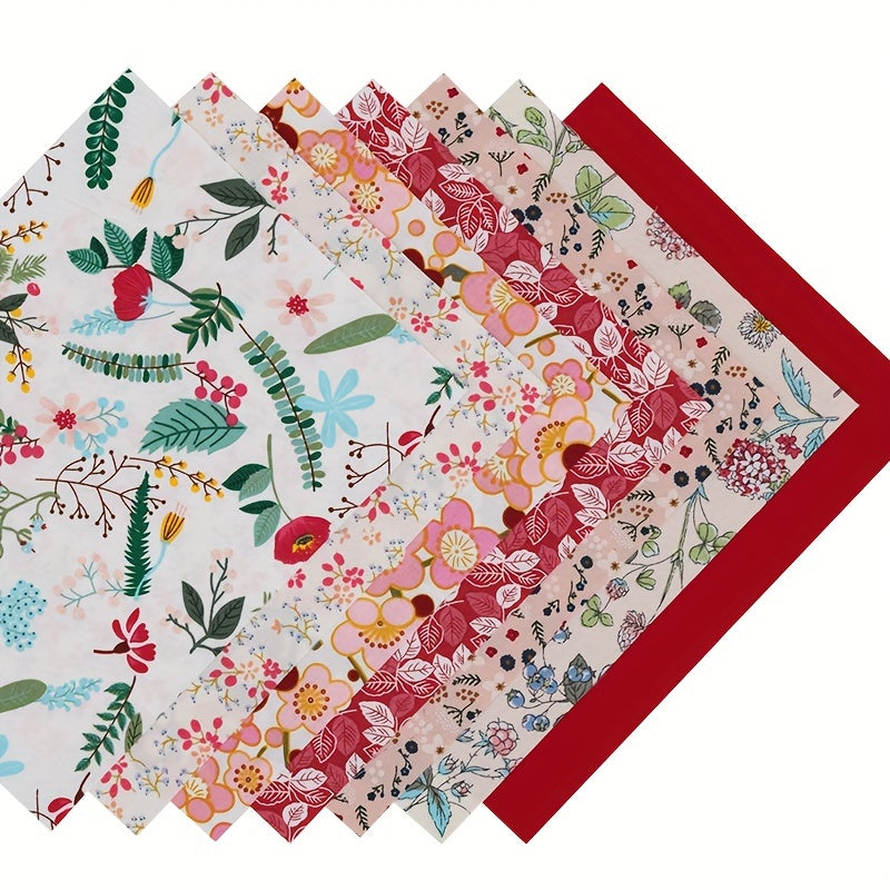 7pcs Red Series 2 Printed Fabric Patchwork Cloth Doll DIY Sewing Quil