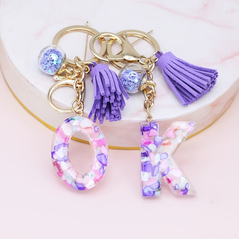 Crystal Initial Letter Liquid Keychain Women Key Chains Bag Charm Gift