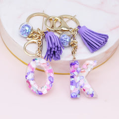 Crystal Initial Letter Liquid Keychain Women Key Chains Bag Charm Gift