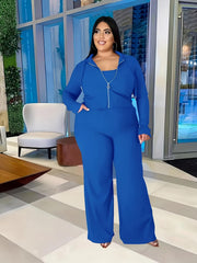  Solid Tube Top & Drawstring Hoodie & Wide Leg Pants Set