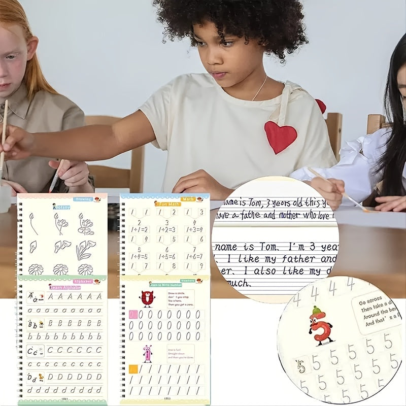 4 Reusable Copybooks with Pen for Kids Handwriting Practice Learning Toys