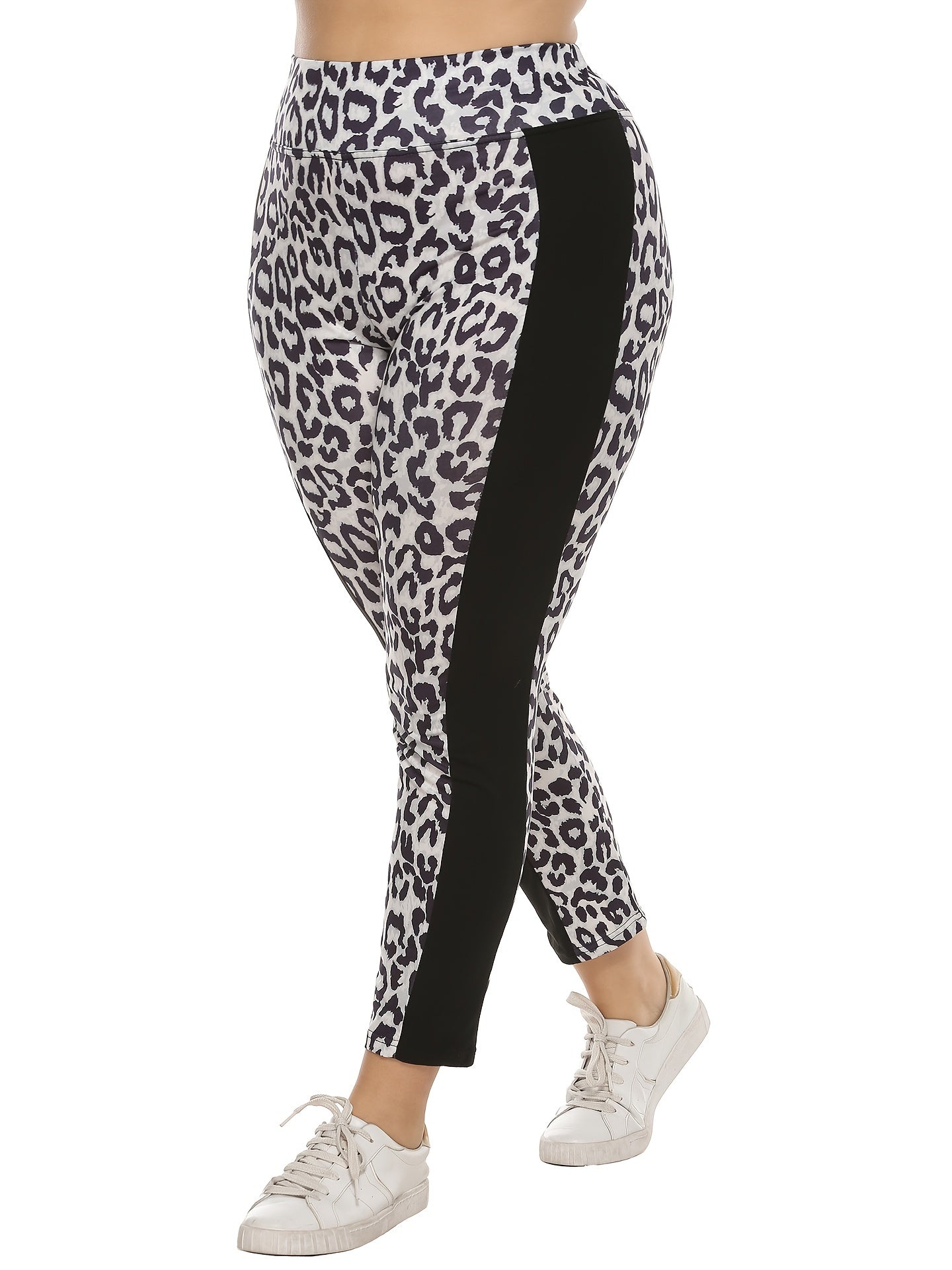  Colorblock Leopard Print High Rise Skinny Pants