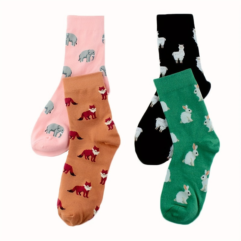 4 Pairs Cartoon Animal Print Socks Women's Stockings