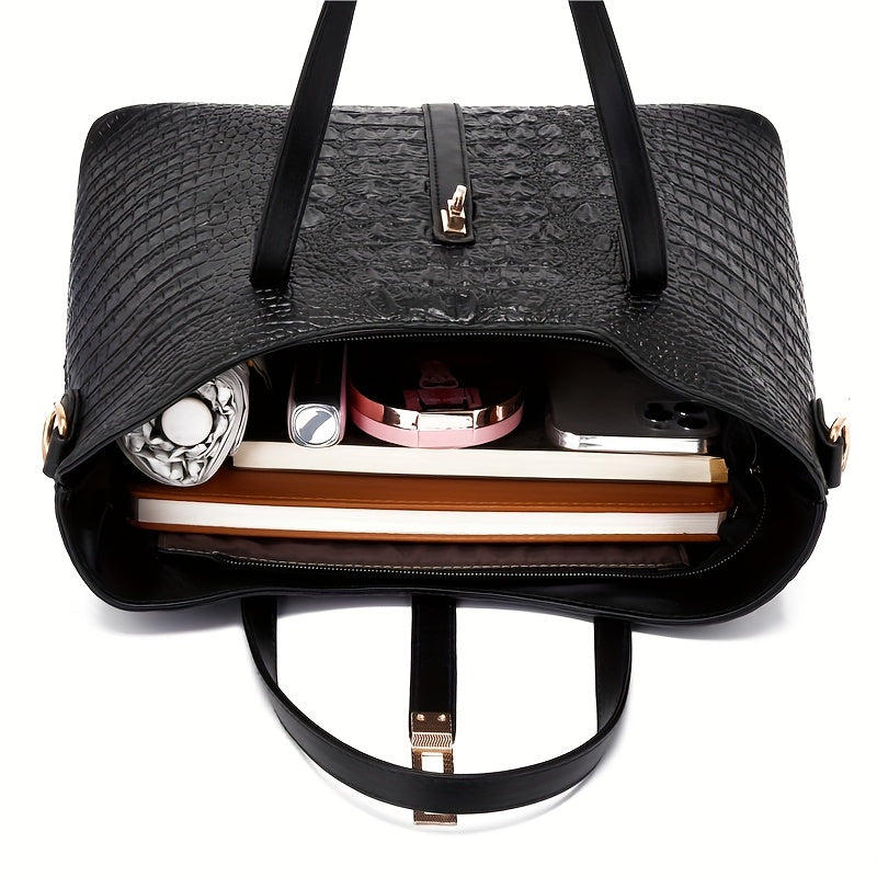 Crocodile Pattern Handbag Set Tote Bag Crossbody Satchel Purse Wristlet Clutch