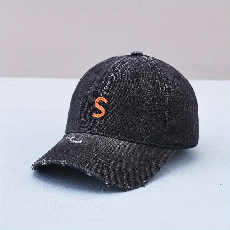 Embroidered Denim Baseball Cap Distressed Dad Hat Adjustable Unisex Sun Hats