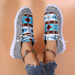 Retro Blocking Print Low Top Sneakers Lightweight Non slip Leisure Walking Shoes